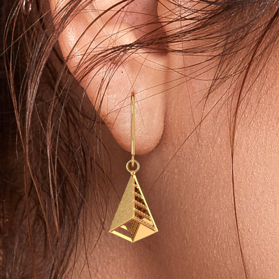 14k Pretty Gold Earrings With Unique Conical Design - Image 5