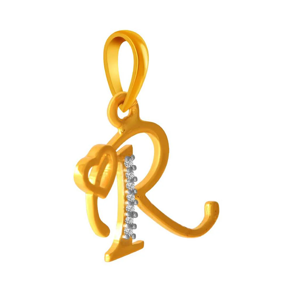 14k 'r' Letter With Heart Gold Pendent - Image 2