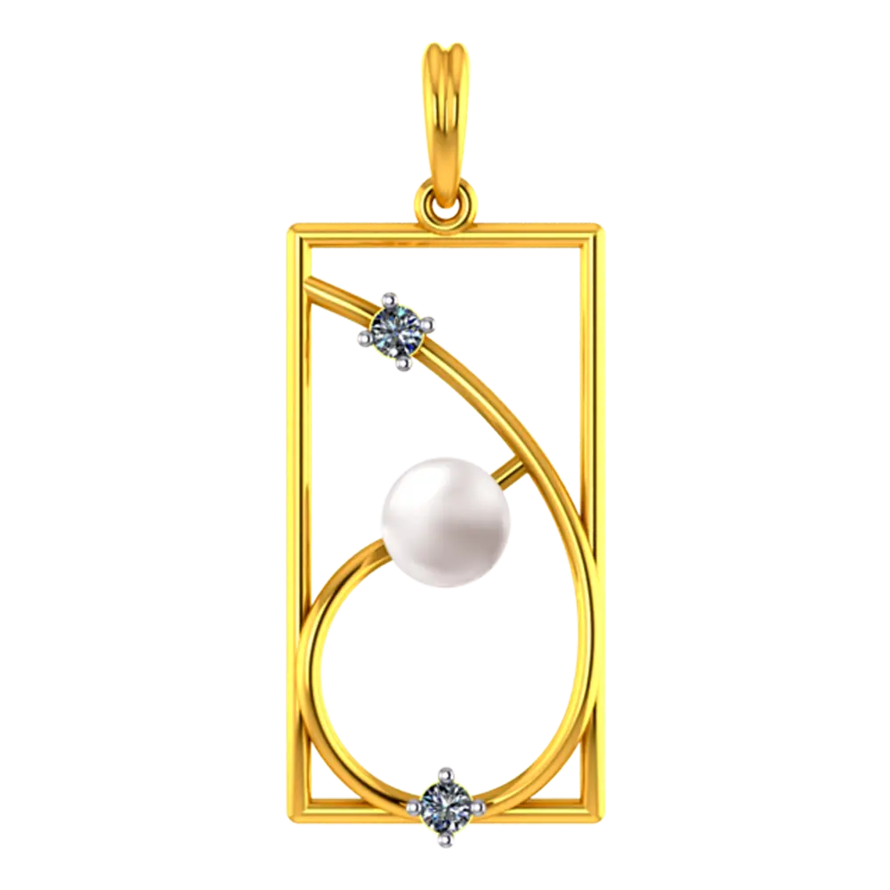 14k Rectangular Gold Pendant With And A Pearl