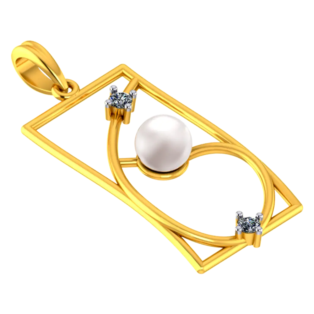 14k Rectangular Gold Pendant With And A Pearl - Image 3
