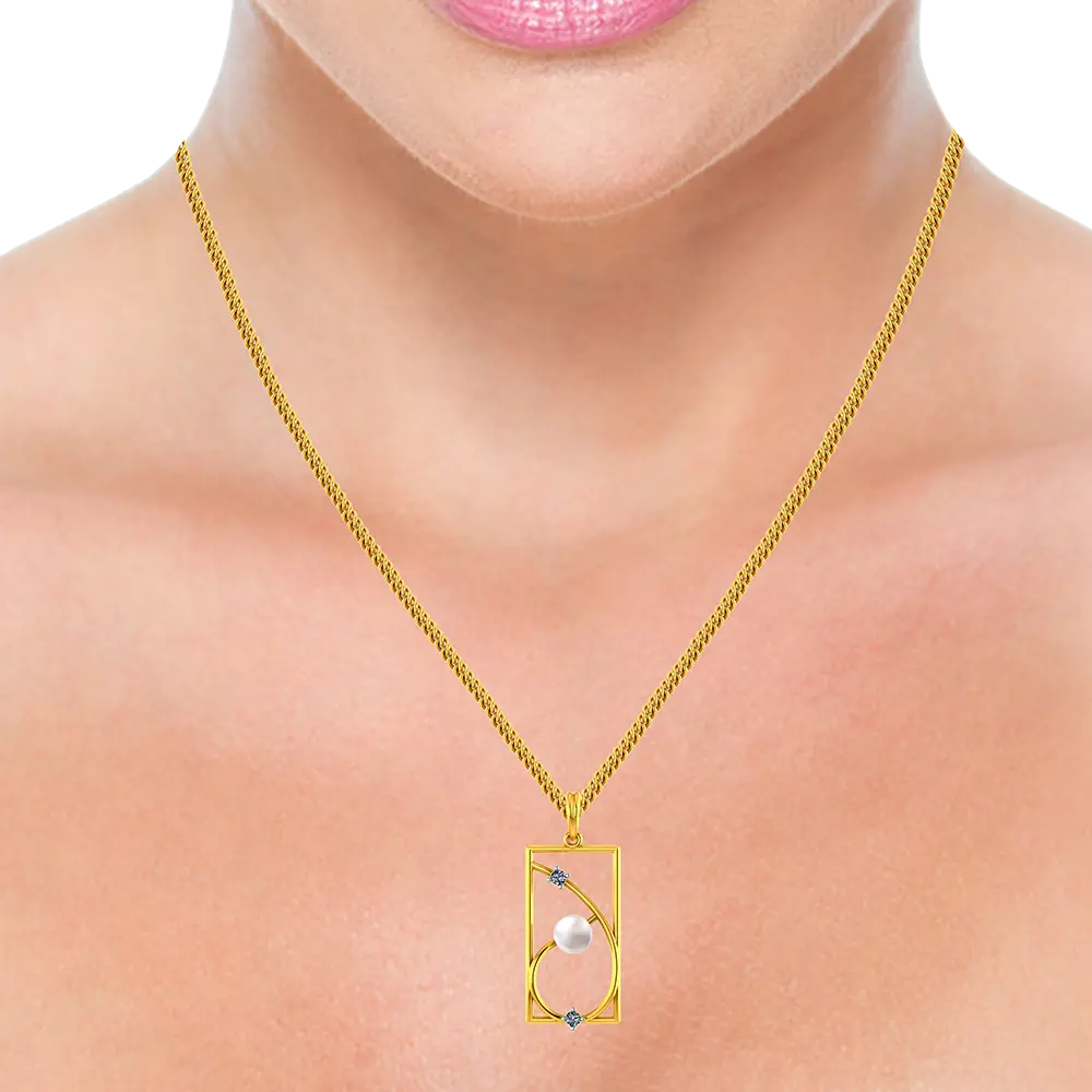 14k Rectangular Gold Pendant With And A Pearl - Image 5
