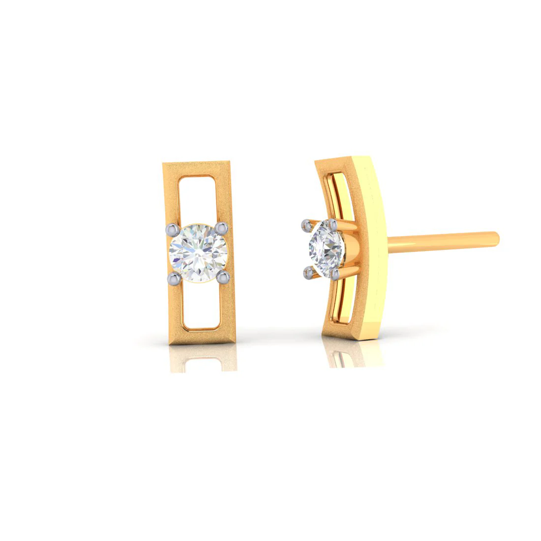 14k Rectangular Shape American Diamond And Gold Earrings With American Diamond Studs - Image 2