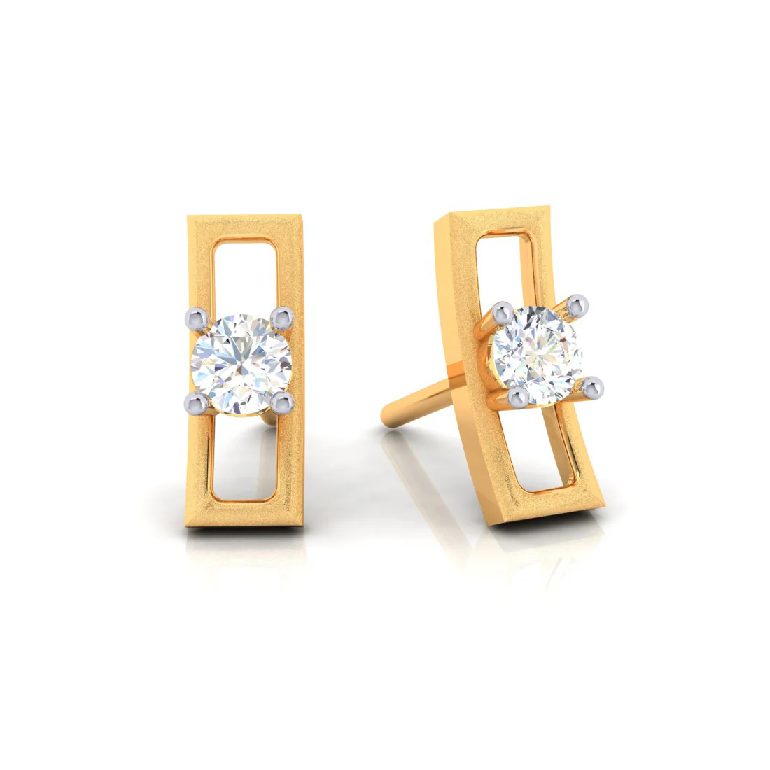 14k Rectangular Shape American Diamond And Gold Earrings With American Diamond Studs - Image 3
