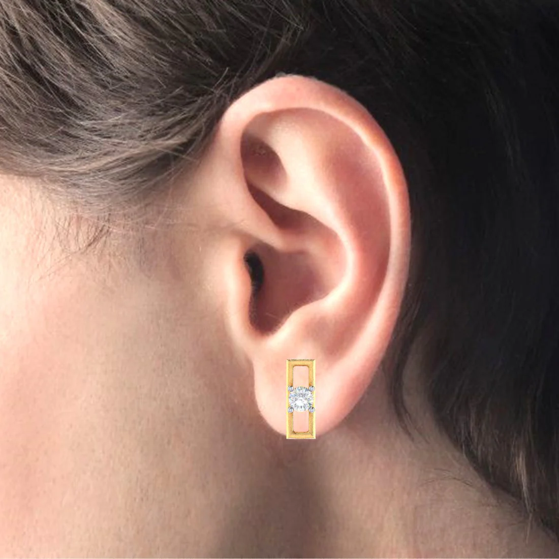14k Rectangular Shape American Diamond And Gold Earrings With American Diamond Studs - Image 5