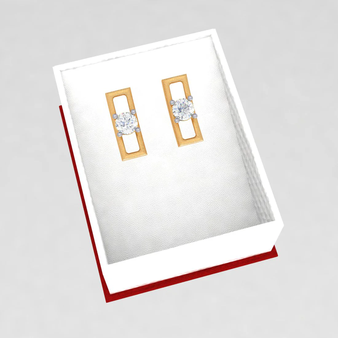 14k Rectangular Shape American Diamond And Gold Earrings With American Diamond Studs - Image 6