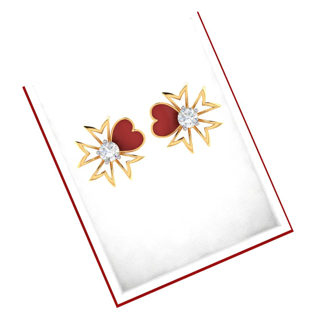 14k Red Heart Floral Design Gold Earrings With American Diamond - Image 6