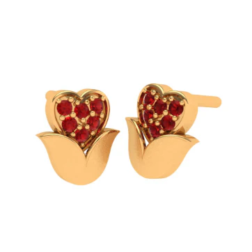 14k Red Stone Studded Floral Motif Gold Trinket - Image 3
