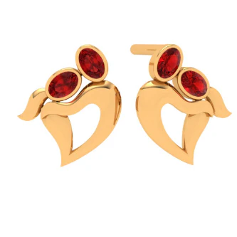 14k Red Stone Studded Latest Designer Gold Earrings - Image 2