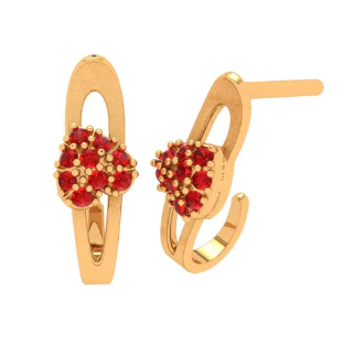 14k Red Stone Studded Partywear Yellow Gold Earring - Image 5
