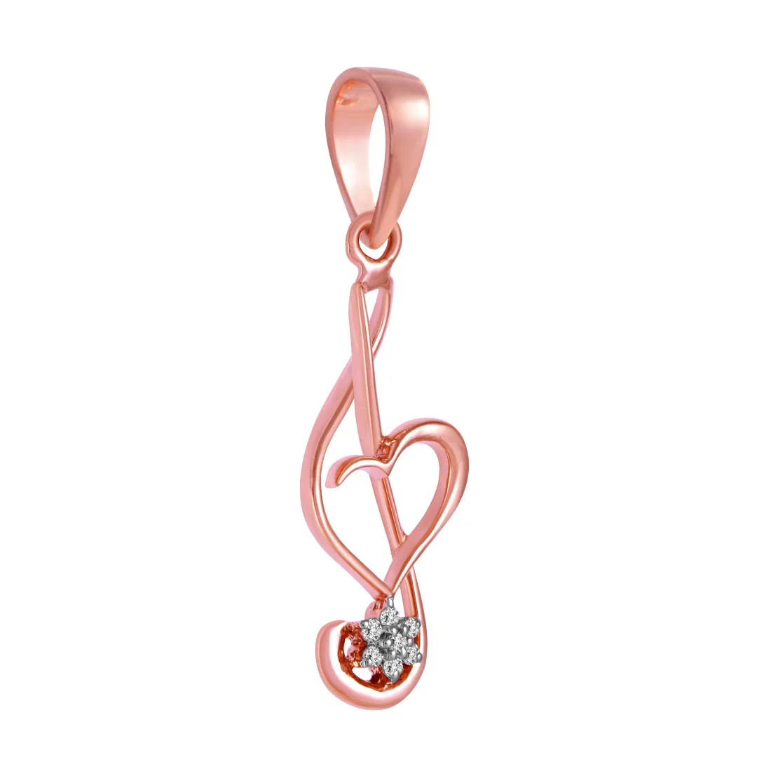 14k Rose Gold Pendant With A Musical Love Note Design And A Diamond Stud - Image 3