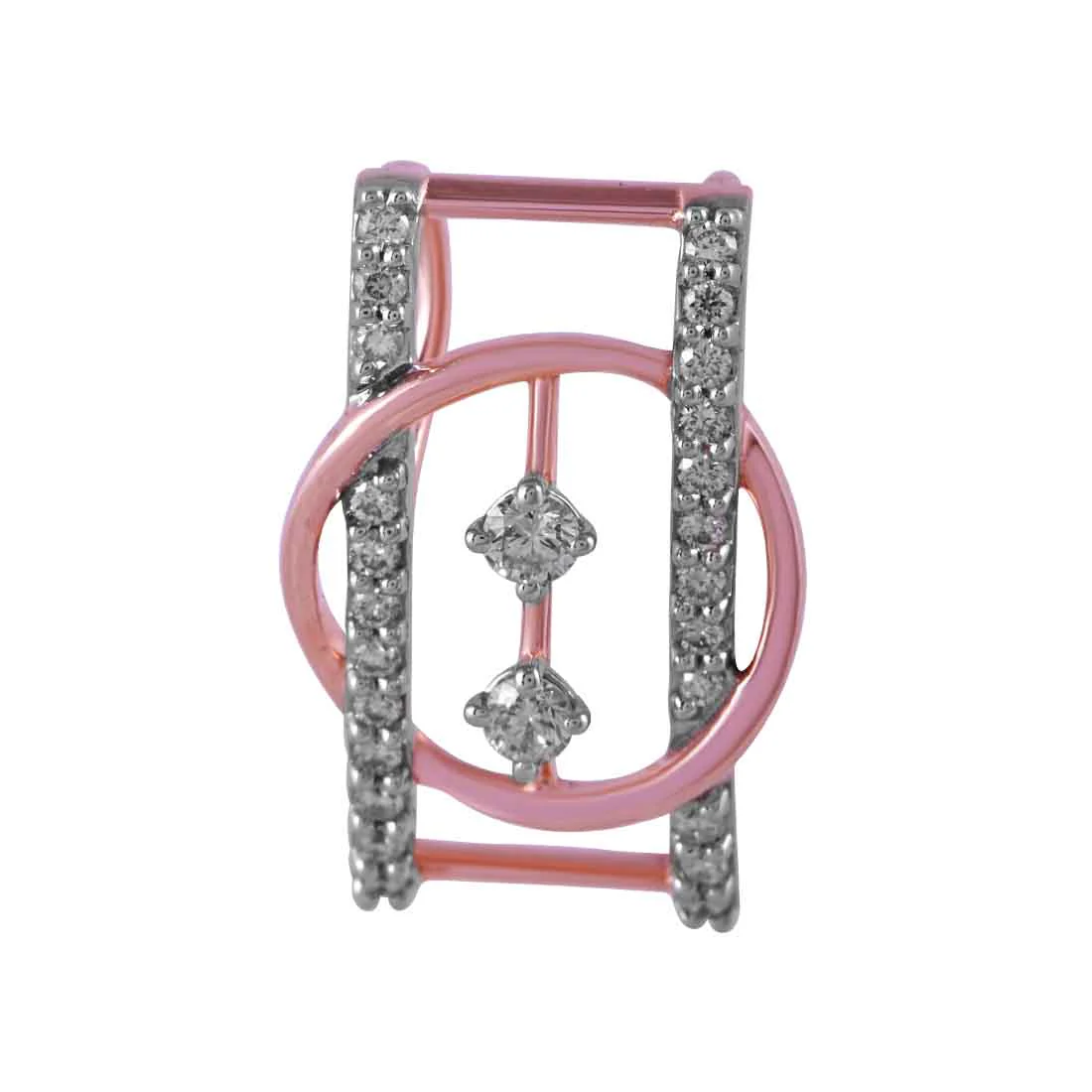 14k Rose Gold Rectangular Pendant, With Circular Stones And Diamond Accents
