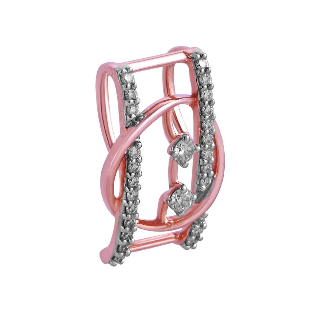 14k Rose Gold Rectangular Pendant, With Circular Stones And Diamond Accents - Image 3