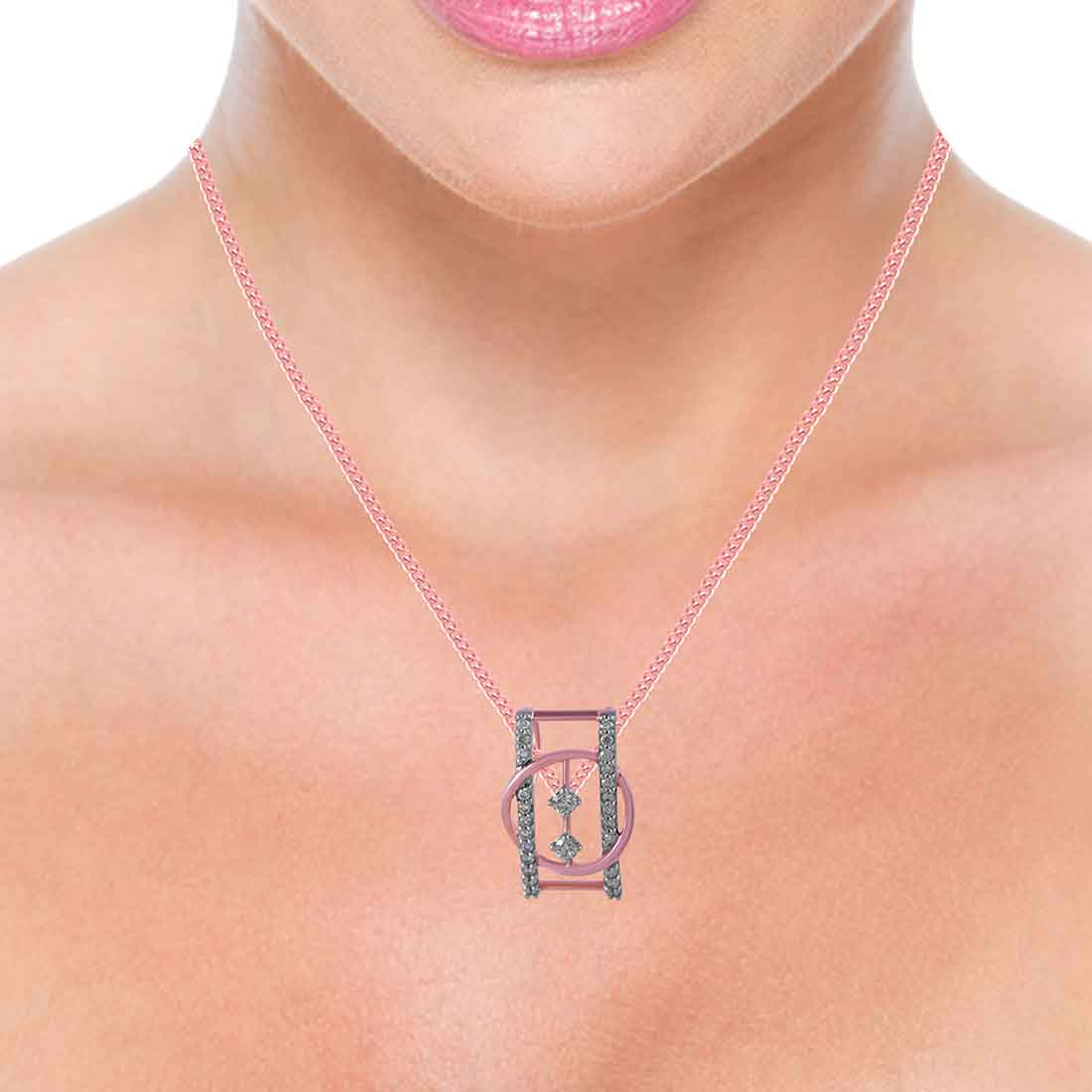 14k Rose Gold Rectangular Pendant, With Circular Stones And Diamond Accents - Image 4