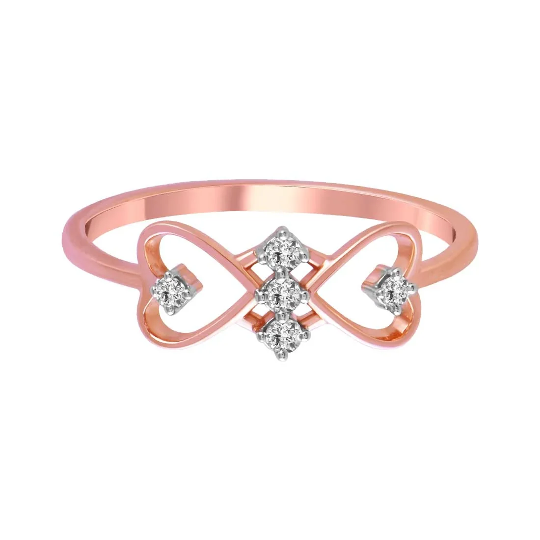 14K Rose Gold Ring With A Double-heart Design And Diamond Accents - Image 4