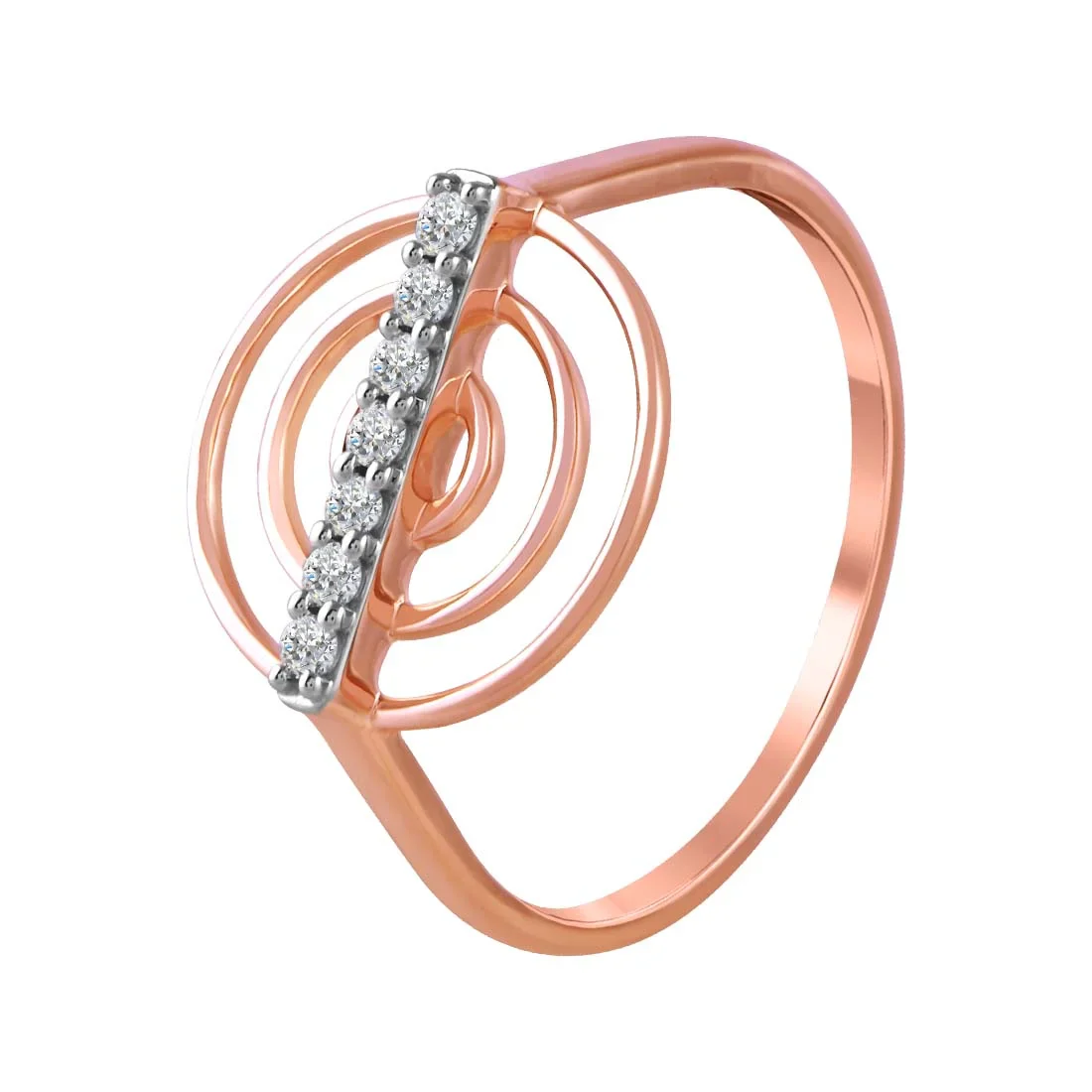 14K Rose Gold Ring With Concentric Circles And A Diamond-studded Bar In The Centre - Image 2