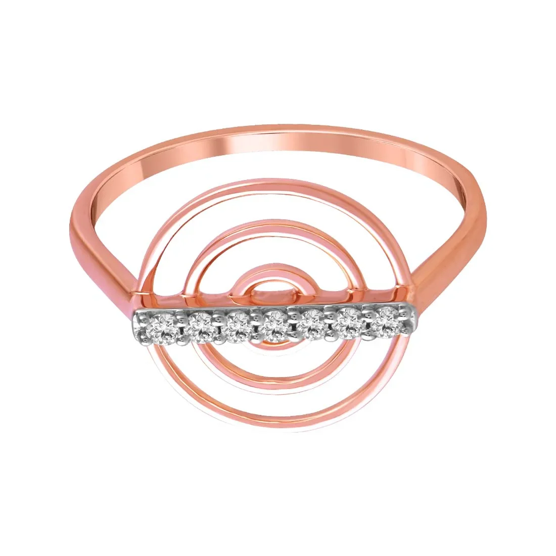 14K Rose Gold Ring With Concentric Circles And A Diamond-studded Bar In The Centre - Image 3
