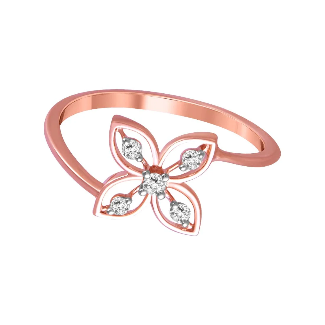 14K Rose Gold Ring With Four-petal Floral Design In The Centre - Image 2