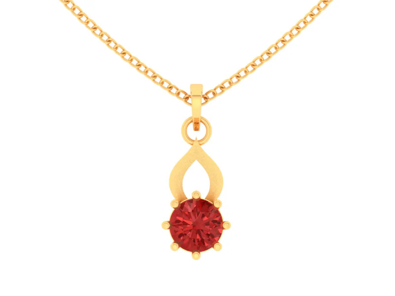 14k Sleek Gold Pendant With A Beautiful Red Stone