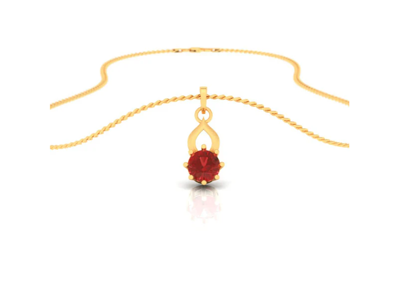 14k Sleek Gold Pendant With A Beautiful Red Stone - Image 3