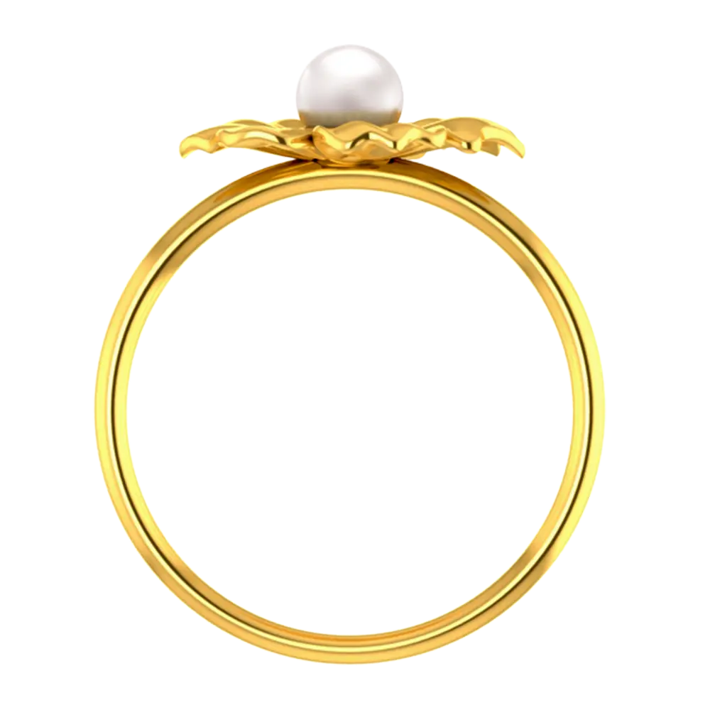 14k Solid Gold Ring With A Floral Motif And A Pearl In Between - Image 4