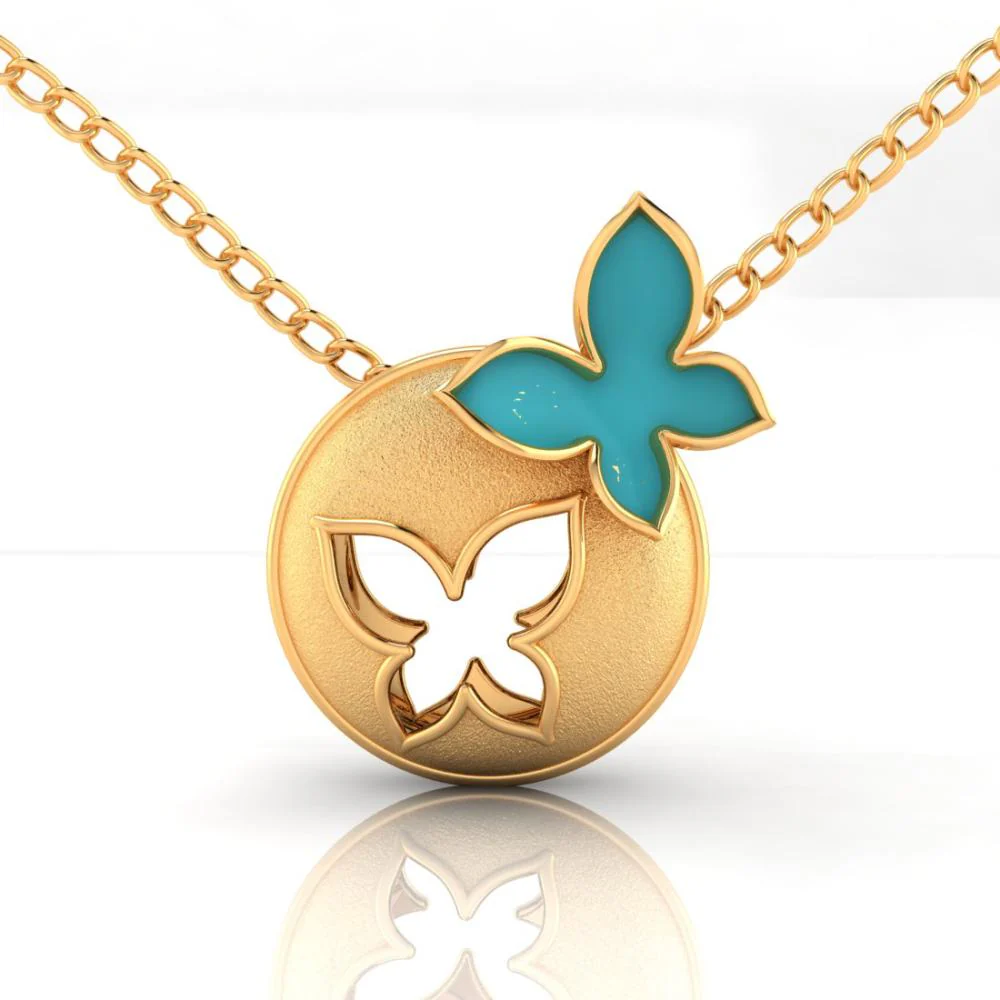 14k Spherical Gold Pendant Adorned With A Butterfly On Top And A Hollowed-out Butterfly In The Center