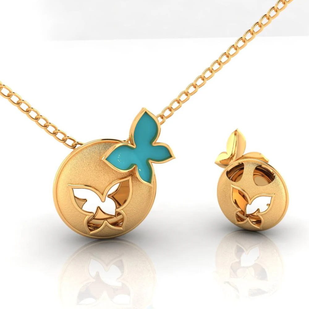 14k Spherical Gold Pendant Adorned With A Butterfly On Top And A Hollowed-out Butterfly In The Center - Image 2