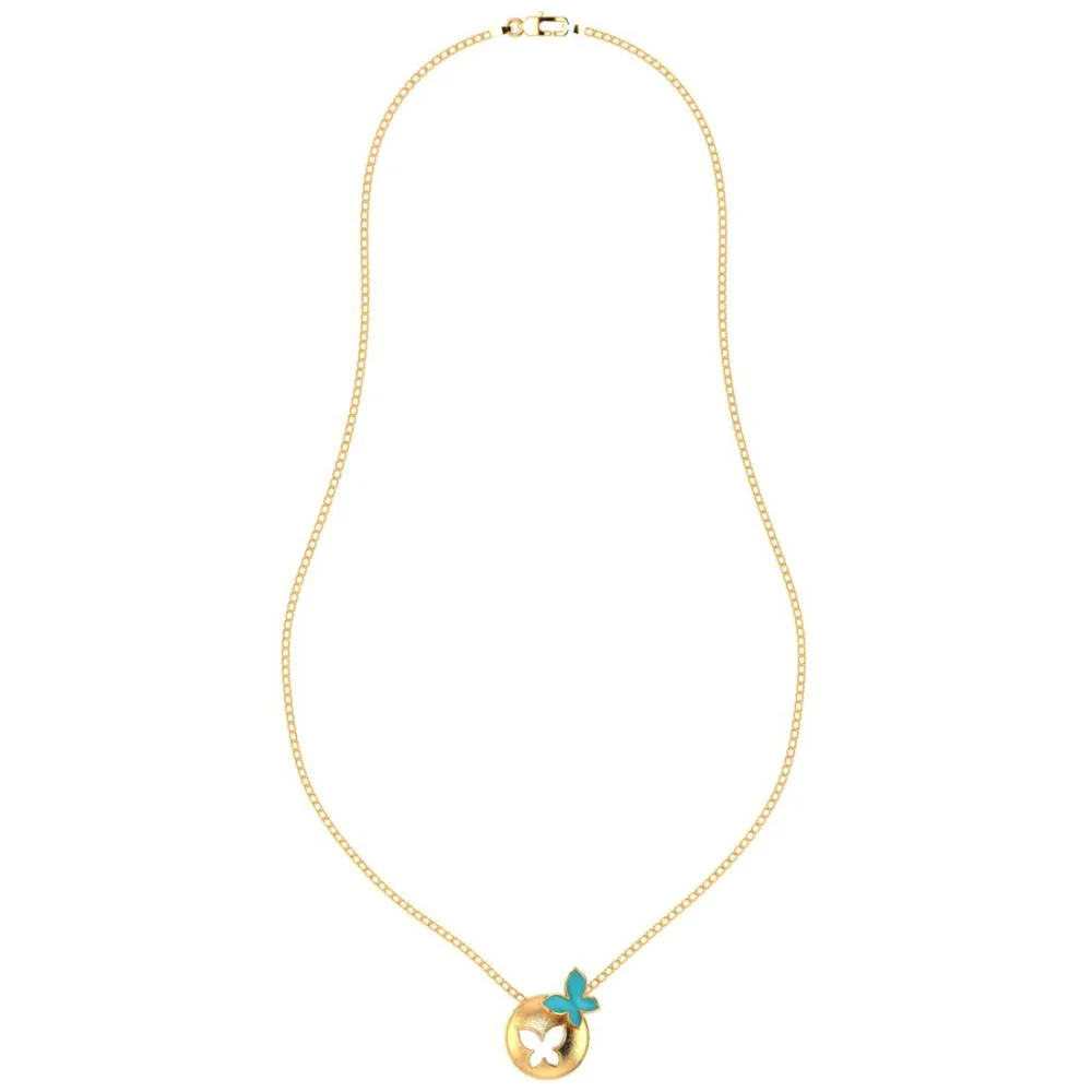 14k Spherical Gold Pendant Adorned With A Butterfly On Top And A Hollowed-out Butterfly In The Center - Image 3