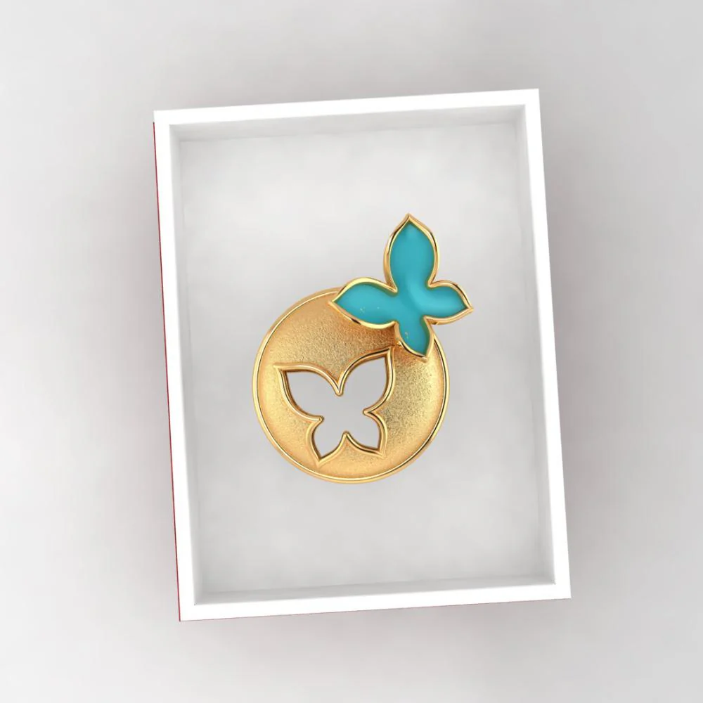 14k Spherical Gold Pendant Adorned With A Butterfly On Top And A Hollowed-out Butterfly In The Center - Image 6