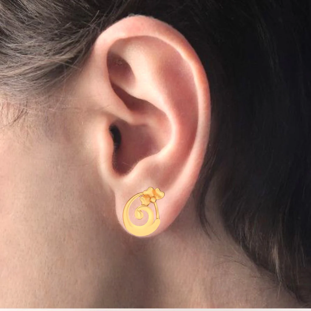 14k Spiral Gold Stud Earrings In The Shape Of Flower - Image 4