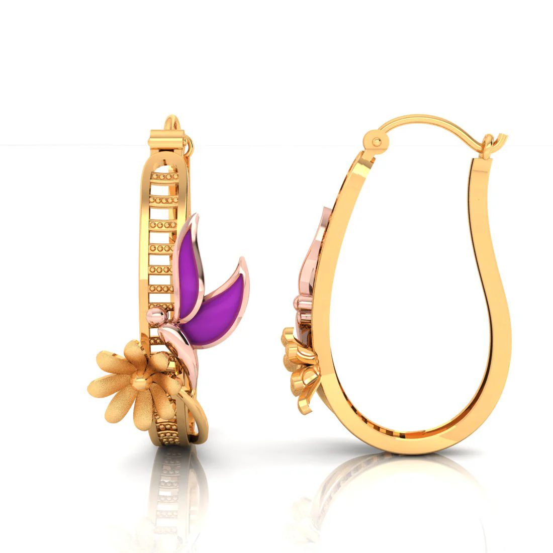 14k Sublime Gold Earrings With Butterfly On A Flower Design - Image 2
