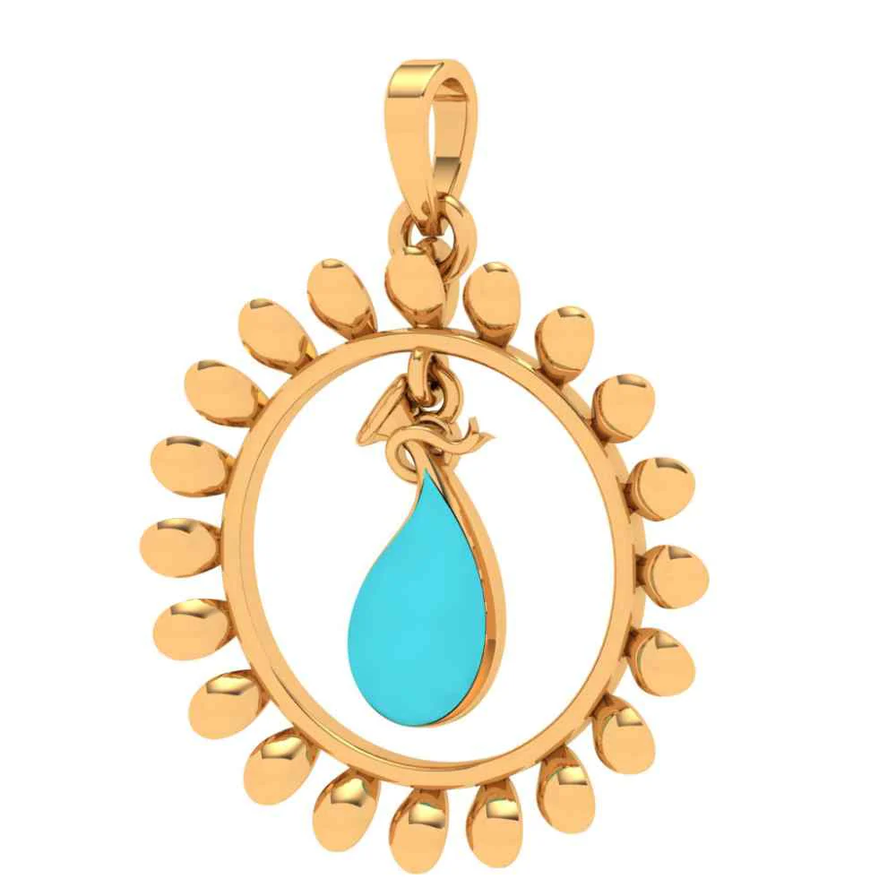 14k Sun Shaped Blue Stone Studded Gold Pendant - Image 2