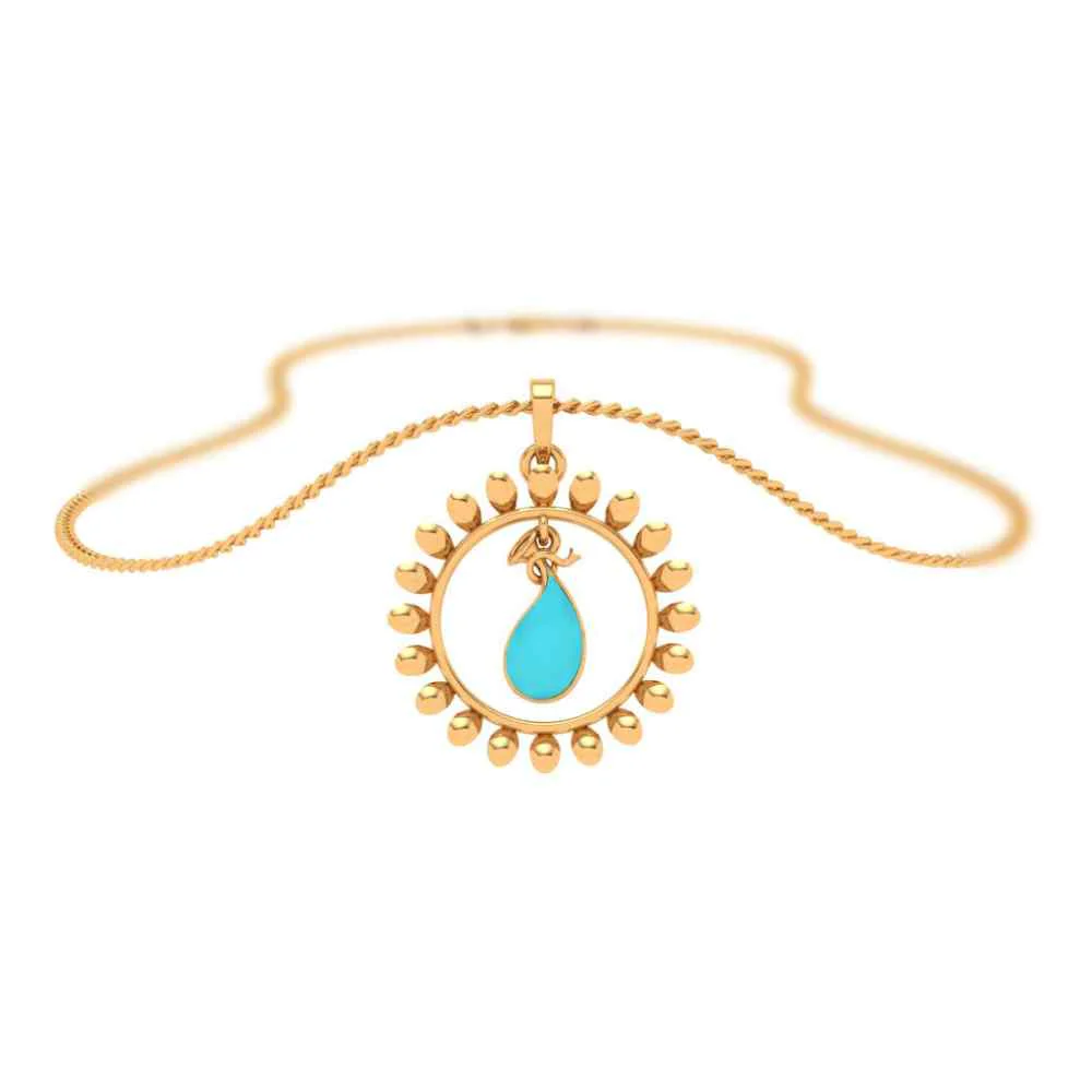 14k Sun Shaped Blue Stone Studded Gold Pendant - Image 6