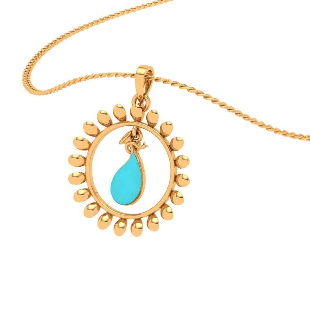 14k Sun Shaped Blue Stone Studded Gold Pendant - Image 7