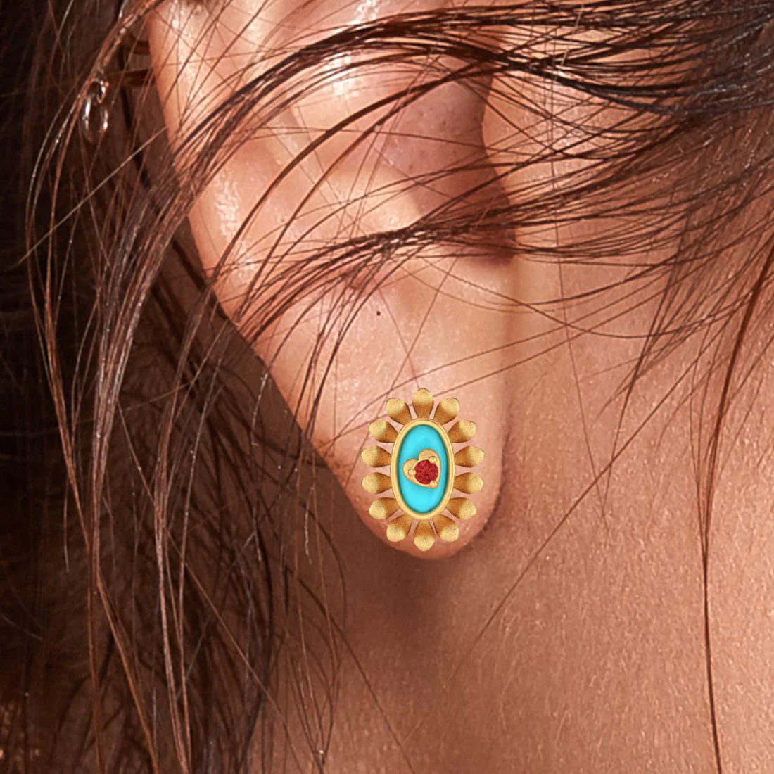 14k Sunflower Designed Gold Earrings With A Heart In The Center - Image 5