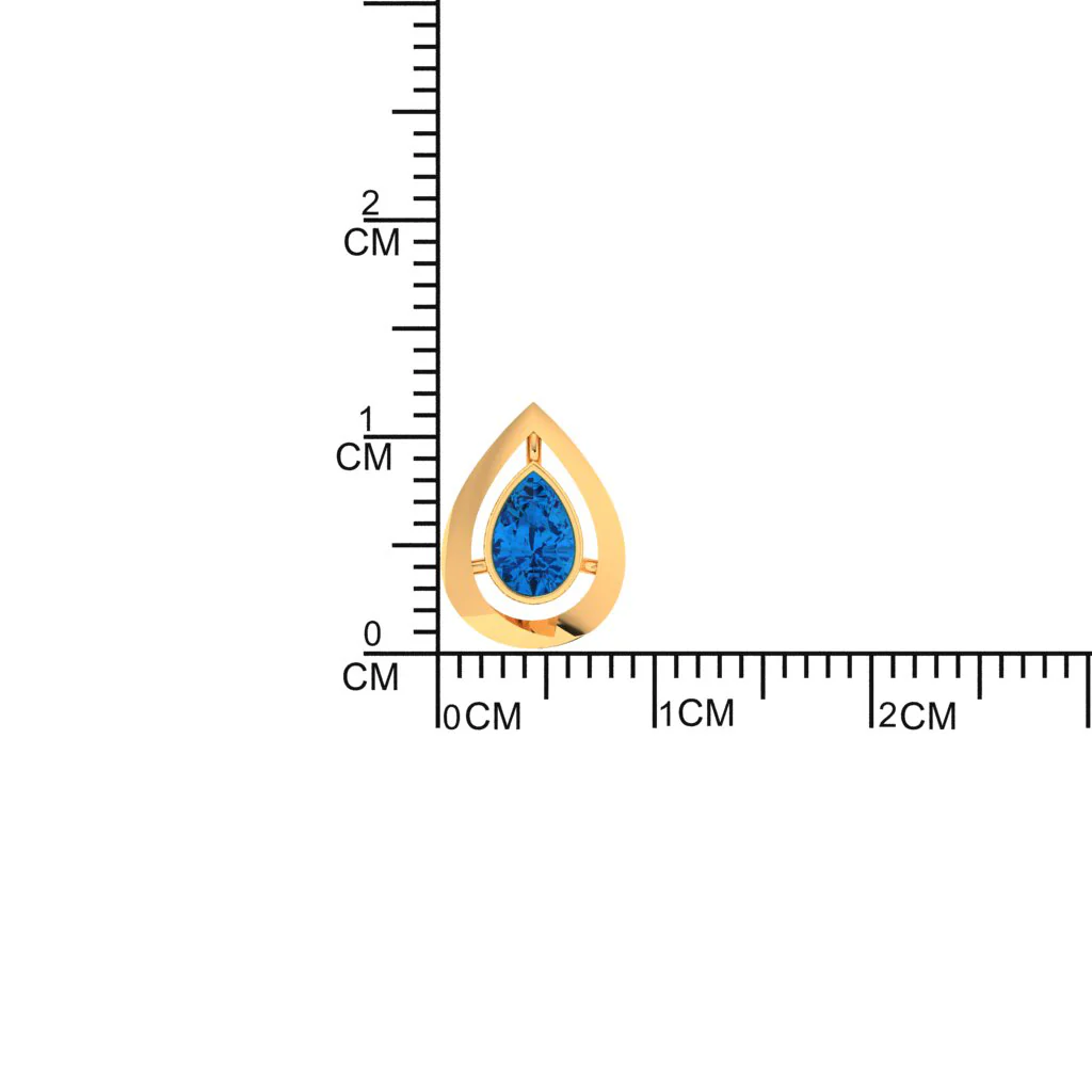 14k Tear Drop Gold Stud Earrings With Blue Stone - Image 3