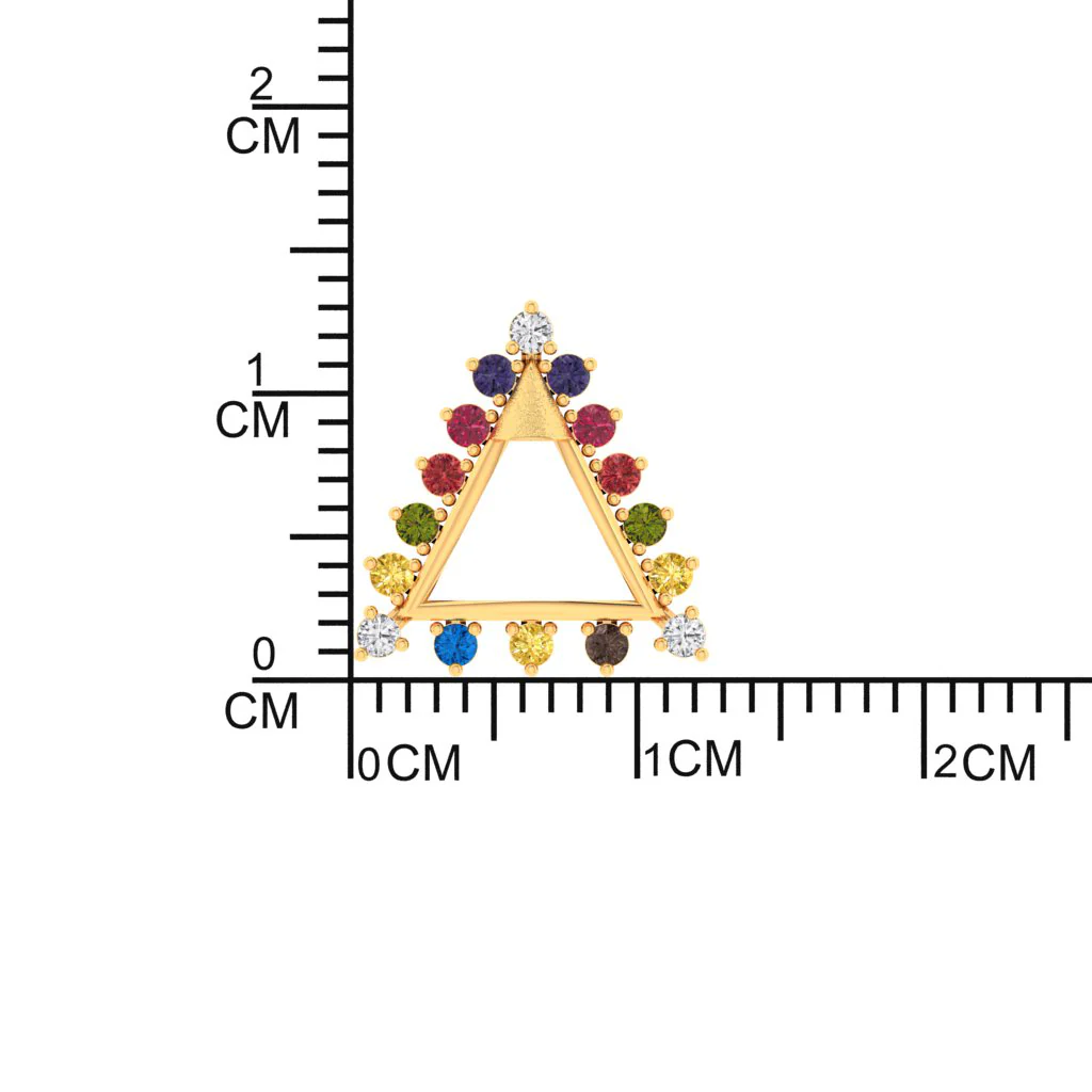 14k Triangular Gold Earrings With Beautiful Multi-coloured Stones - Image 3