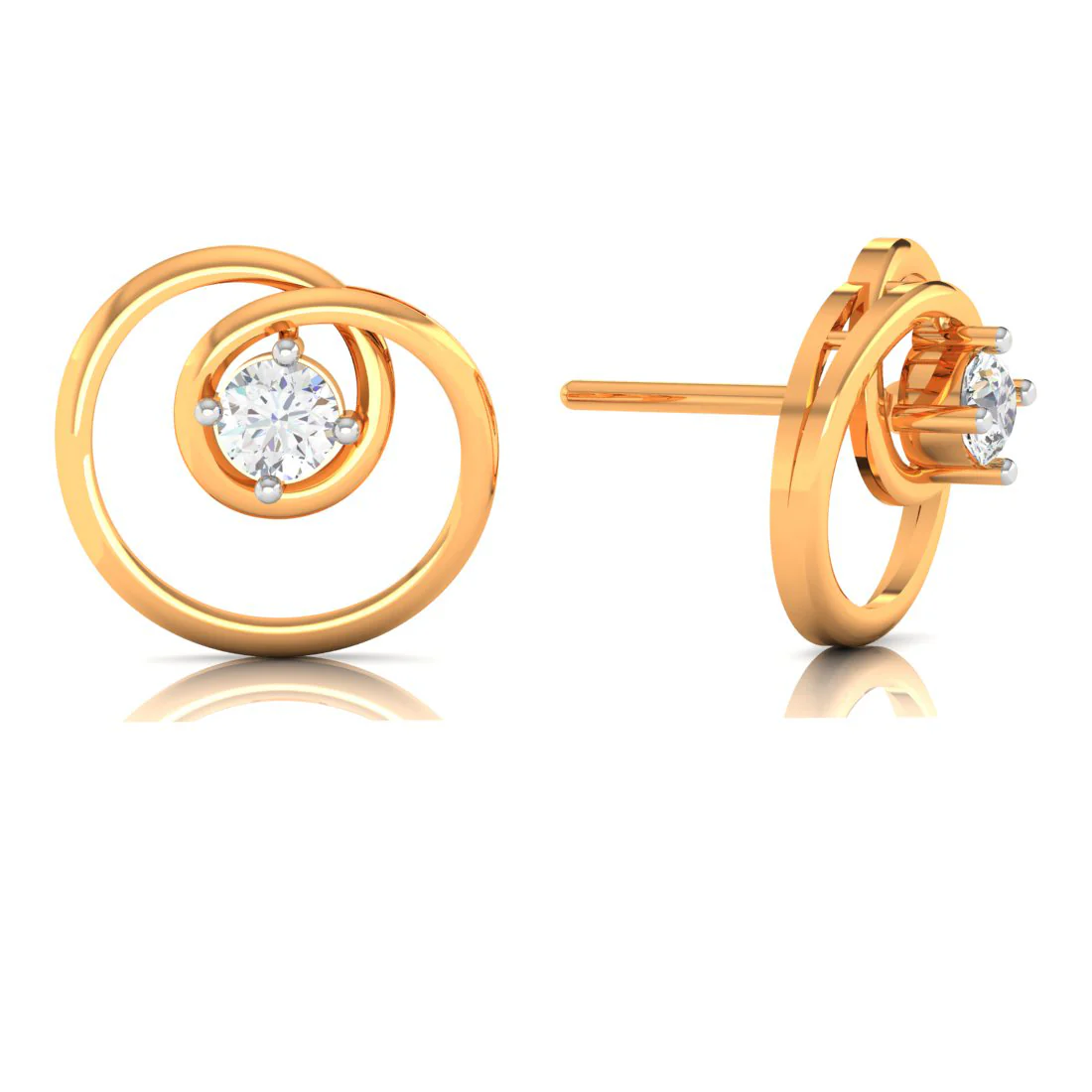 14k Twirled Designed American Diamond And Gold Earrings - Image 2