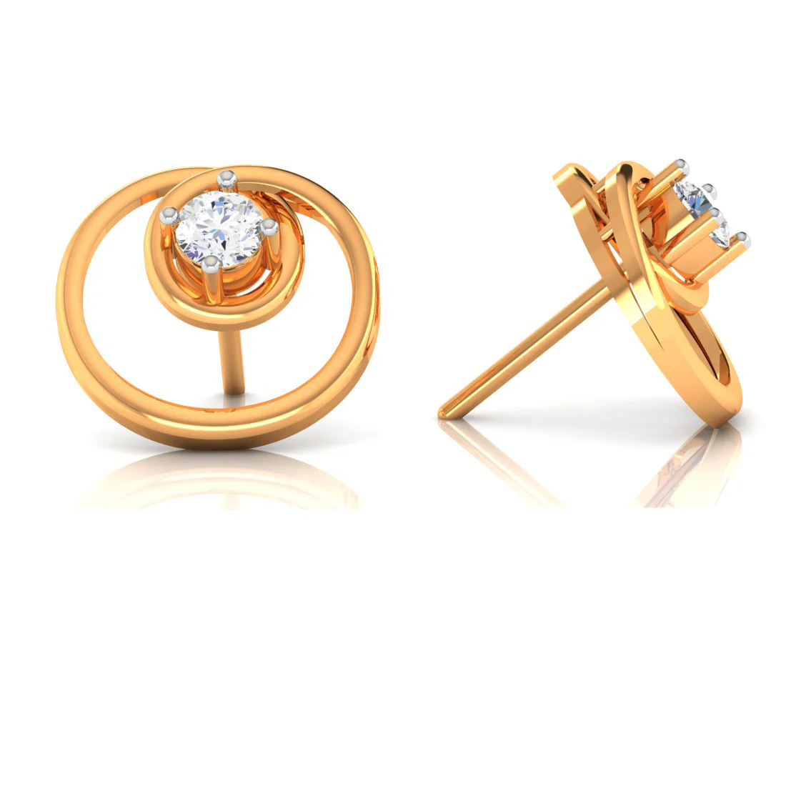 14k Twirled Designed American Diamond And Gold Earrings - Image 3
