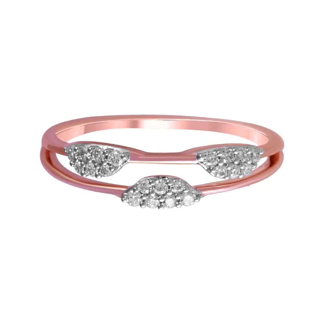 14K Two Crescent-shaped Diamond Clusters Rose Gold Ring - Image 3