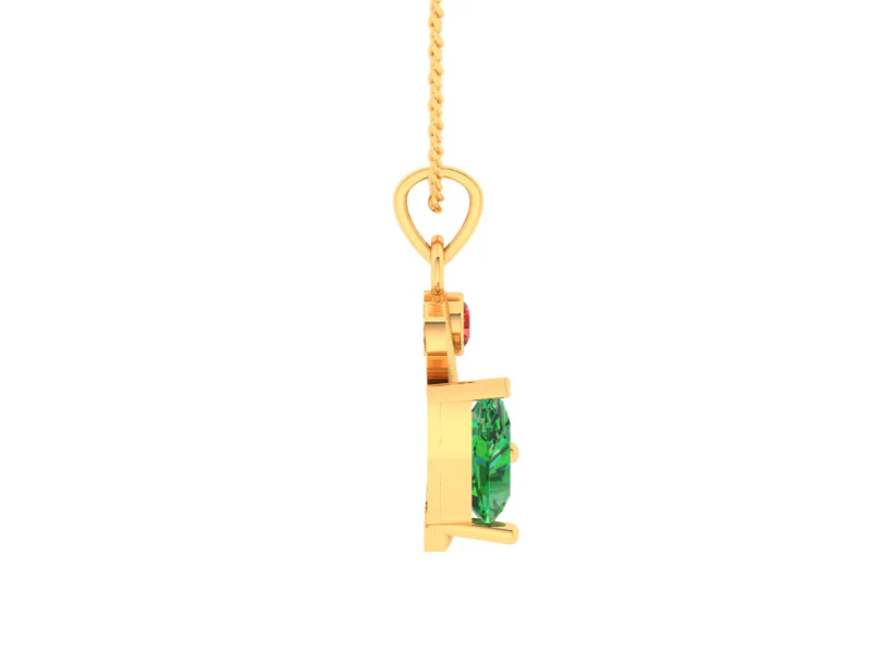 14k Unique Duck Shaped Pendant Adorned With Green And Red Stone - Image 2