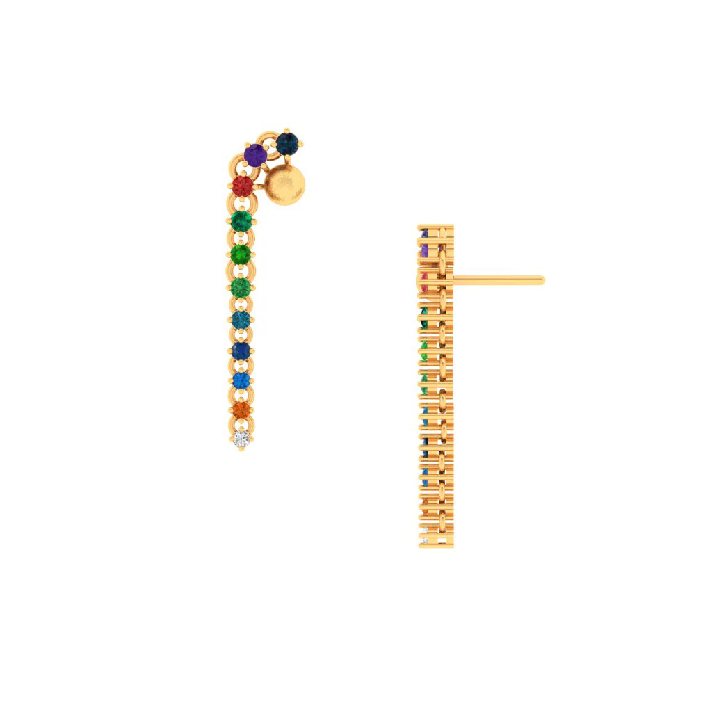 14k Unique Gold Earrings With Multi-coloured Stones - Image 2