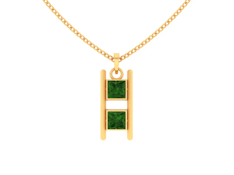 14k Unique Gold Pendant With Two Blocks Of Green Stone