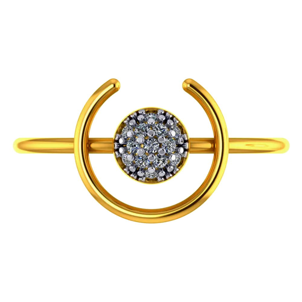 14k Unique Gold Ring With A Circular And Semi Circular Design