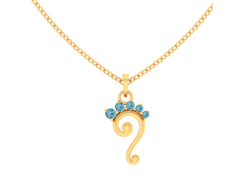 14k Unique Shaped Gold Pendant With Light Blue Stones