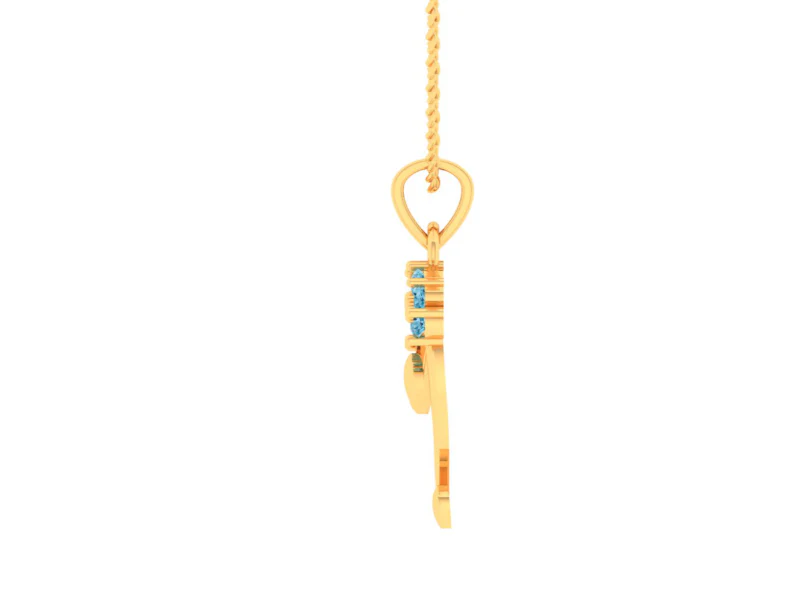 14k Unique Shaped Gold Pendant With Light Blue Stones - Image 2