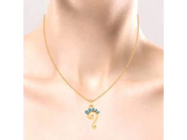14k Unique Shaped Gold Pendant With Light Blue Stones - Image 5