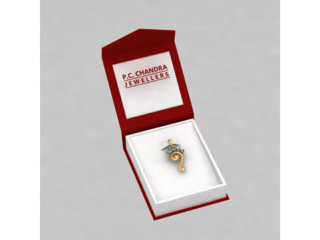 14k Unique Shaped Gold Pendant With Light Blue Stones - Image 6