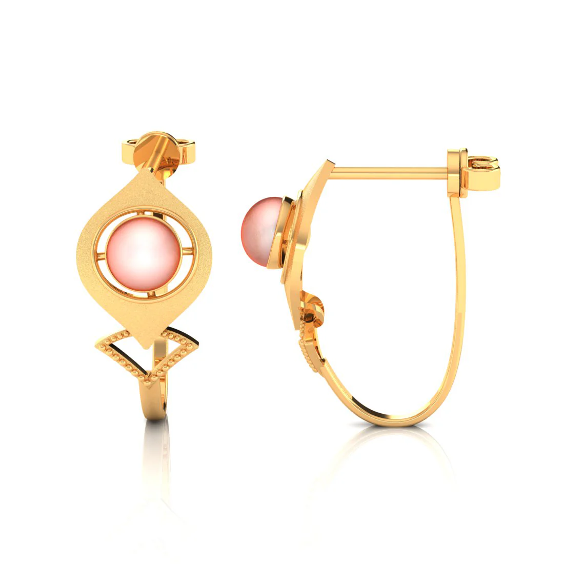 14k Very Unique Gold Earrings With A Spherical Bead In Between - Image 2