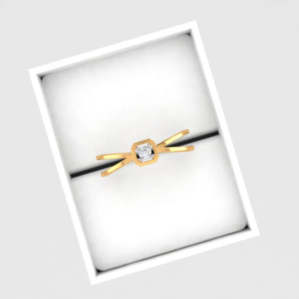 14k X Shape Gold Ring With American Diamond - Image 6