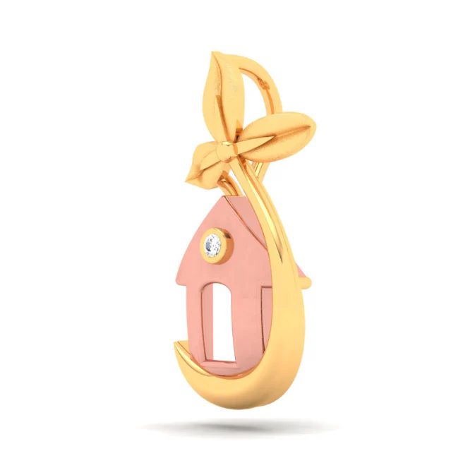 14k Yellow Gold Hut Pendant Adorned With A Leaf From Online Exclusive - Image 2